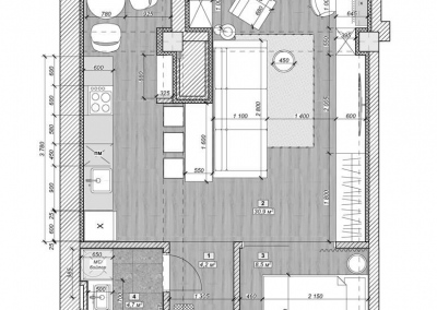 планировка однокомнатной квартиры в ЖК Акварель от KAKADU-STUDIO