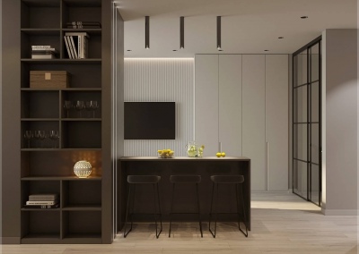 дизайн кухни-гостиной однокомнатной квартиры в ЖК Акварель от KAKADU-STUDIO