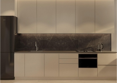 кухня однокомнатной квартиры в ЖК Акварель от KAKADU-STUDIO