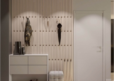 дизайн интерьера прихожей однокомнатной квартиры в ЖК Акварель от KAKADU-STUDIO