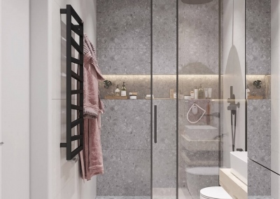 дизайн ванной комнаты однокомнатной квартиры в ЖК Акварель от KAKADU-STUDIO