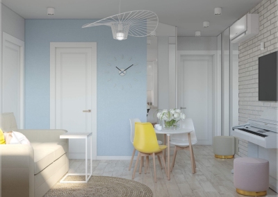 дизайн кухни-гостиной однокомнатной смарт-квартиры 40 кв. м. в скандинавском стиле фото