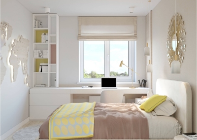 дизайн спальни смарт-квартиры 40 кв. м. в скандинавском стиле фото