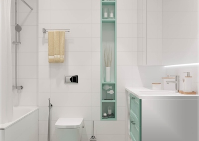 дизайн ванной в однокомнатной смарт-квартире 40 кв м в скандинавском стиле фото